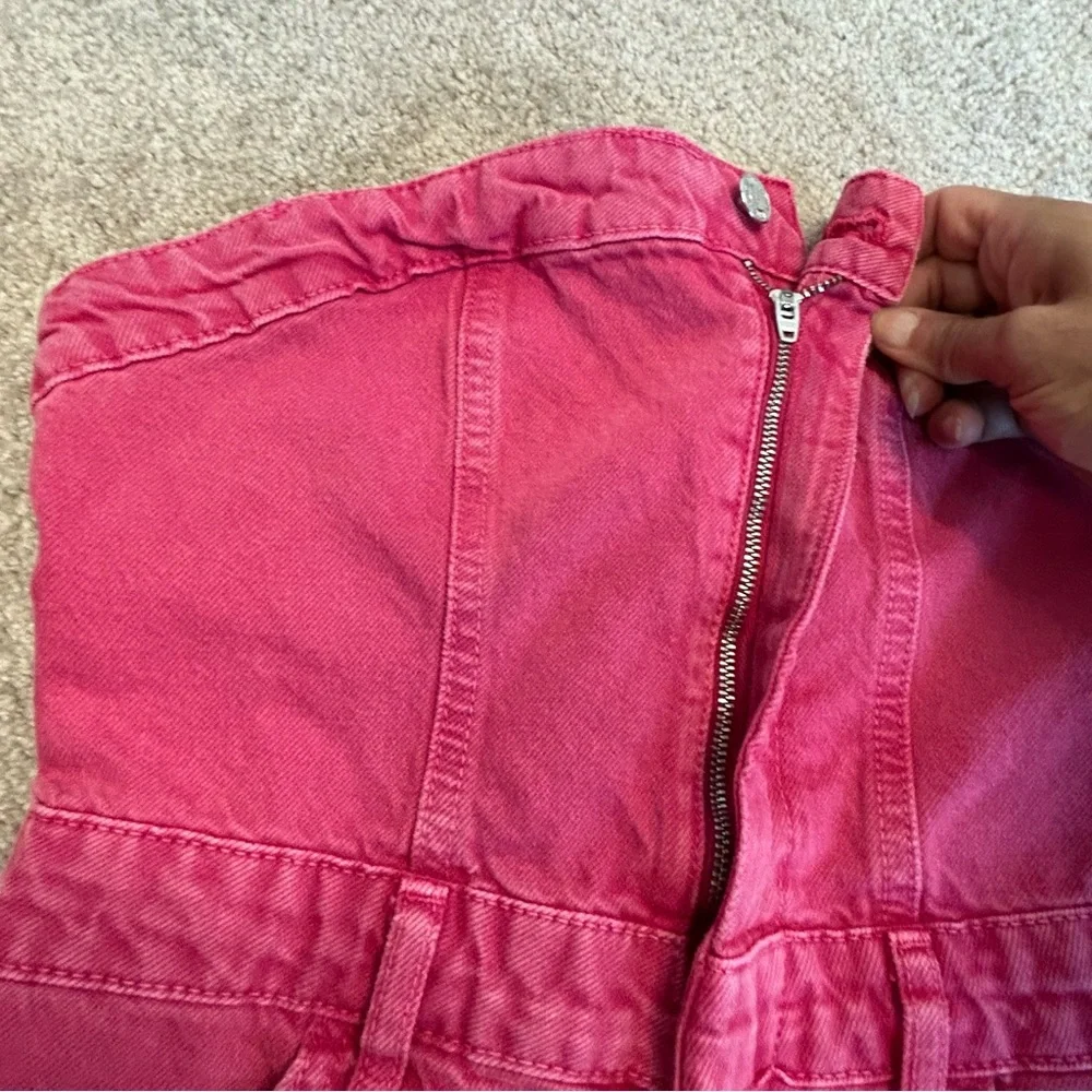 Zara pink denim Jean strapless mini dress Barbie Sz M - Picture 7 of 17
